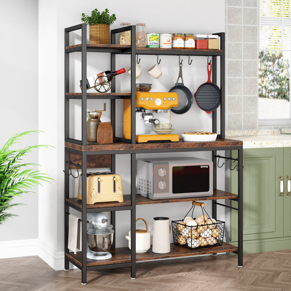 17 Stories 5tiers Baker's Rack with Hooks for Kitchen, Rustic Brown